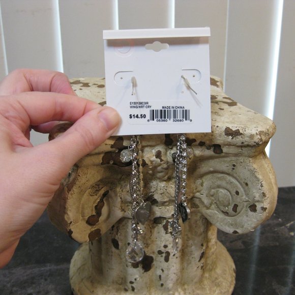 NWT Guess wing cross logo silver chain earrings - Picture 4 of 4